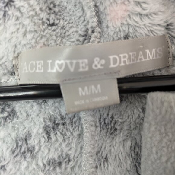 Peace Love & Dream Womens Footless Kitten One Piece with Hood Gray Zip Up - Picture 3 of 5